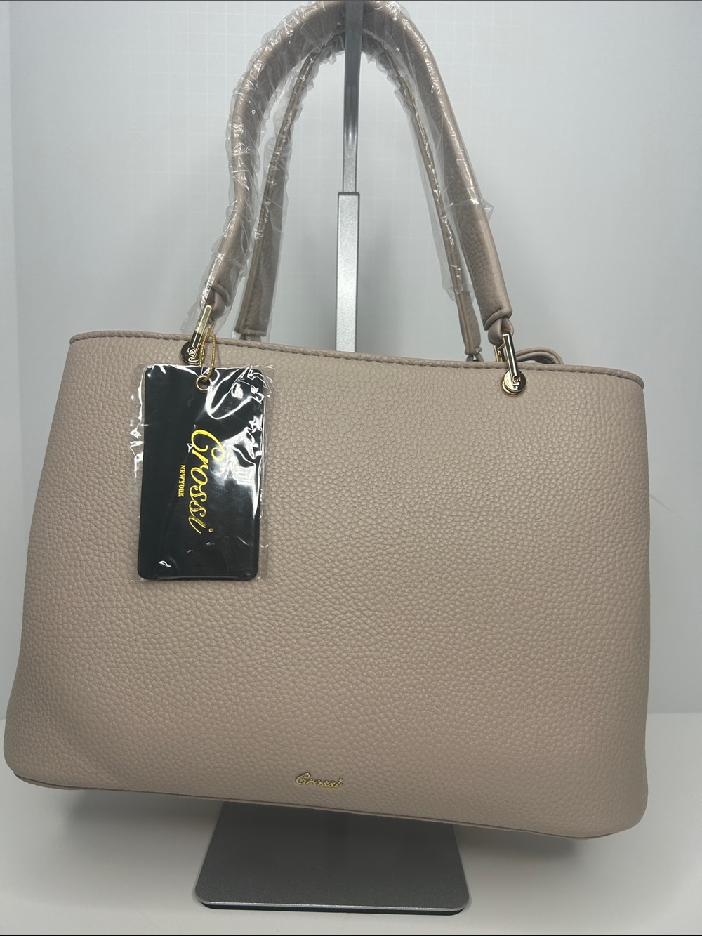 Like Dreams Jesse Bow Bag; Cream/ Taupe Bow Accent Structured Tote Bag - Picture 10 of 11